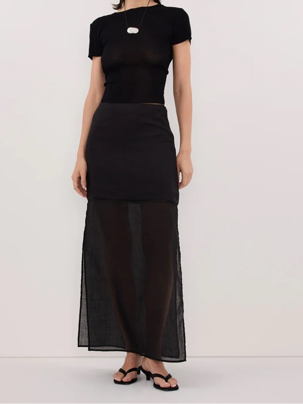 DISSH Black Sheer Tiered Midi Skirt - Picture 3 of 3